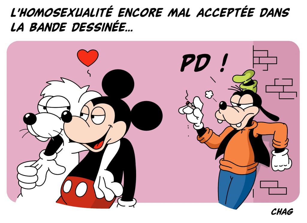 dessin d'humour de Chag sur l’homosexualité dans la bande dessinée