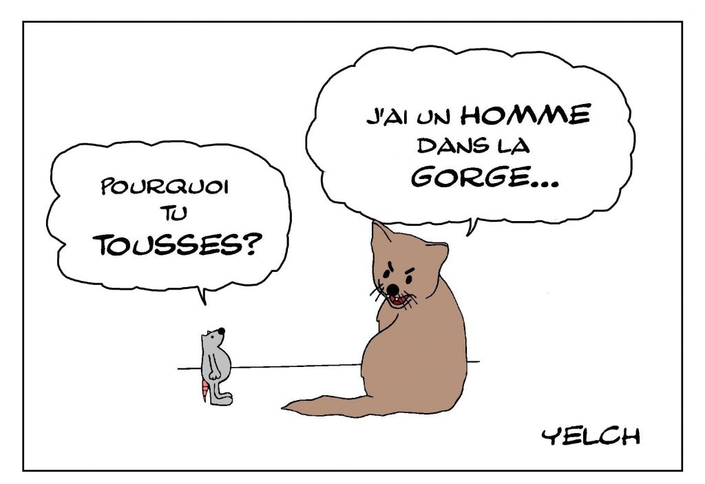 dessin de Yelch sur l’expression avoir un chat dans la gorge