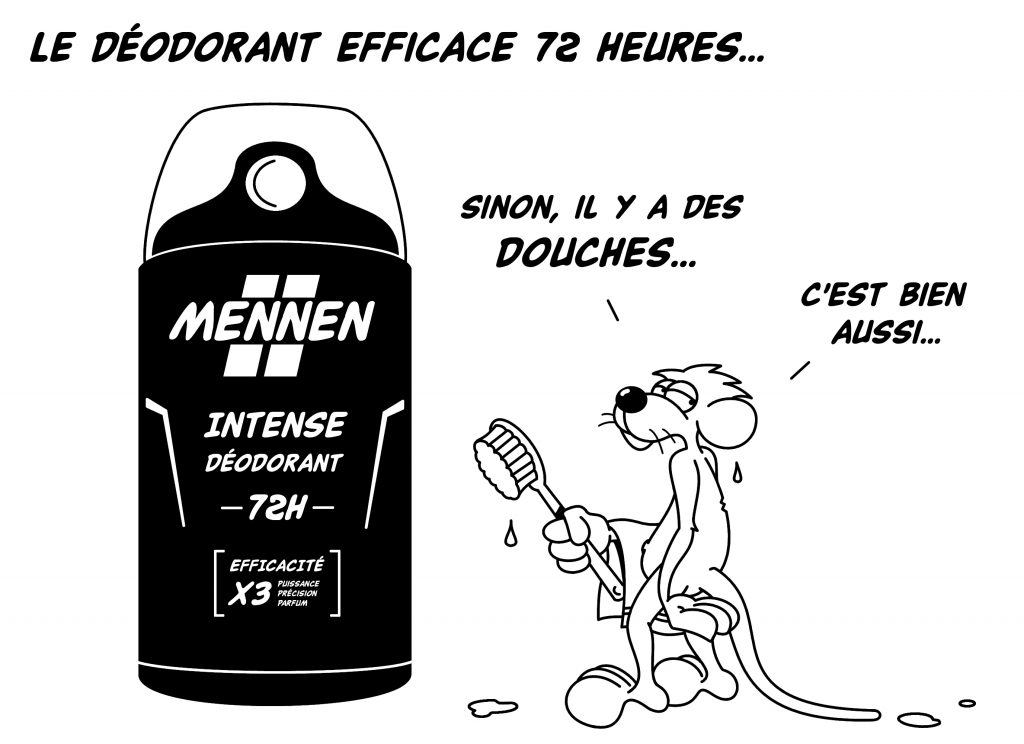 dessin d’actualité humoristique sur les déodorants efficaces 72 heures