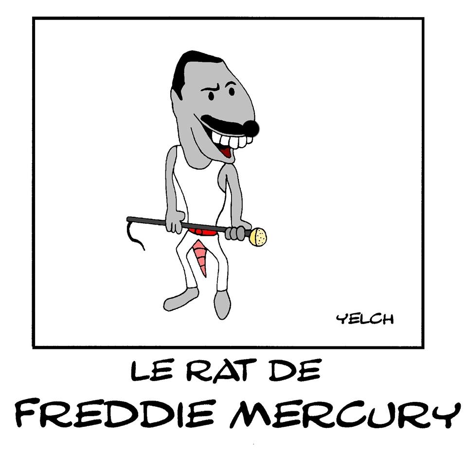 dessin de Yelch sur Freddie Mercury et le groupe Queen