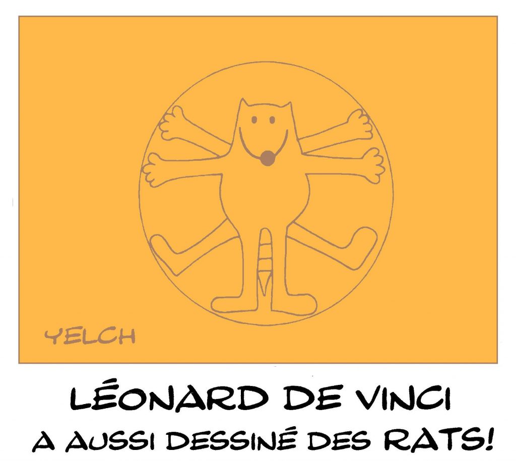 dessin de Yelch sur l’Homme de Vitruve de Léonard de Vinci