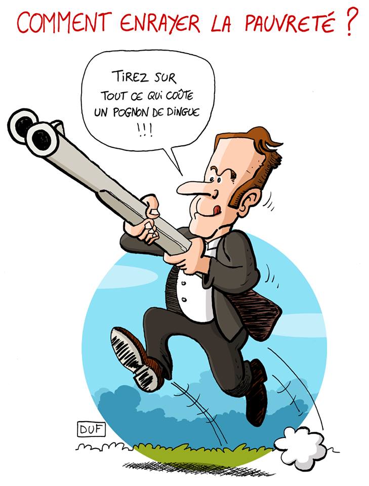 dessin d'actualité humoristique sur le plan pauvreté d’Emmanuel Macron