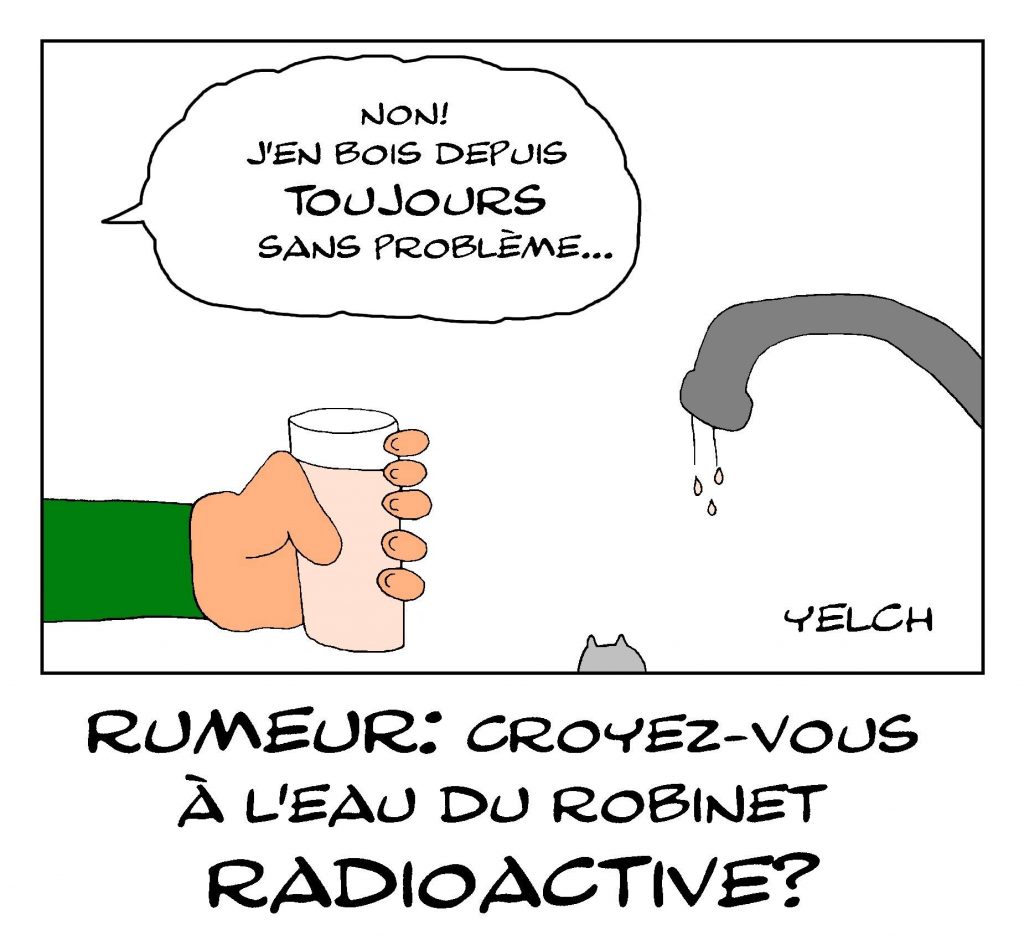 dessin de Yelch sur la contamination de nappes phréatiques par des éléments radioactifs