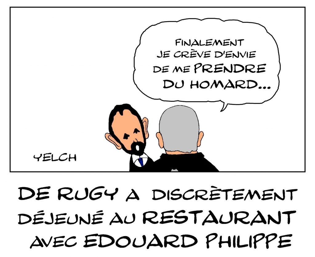 dessin de Yelch sur la rencontre discrète au restaurant entre François de Rugy et Édouard Philippe