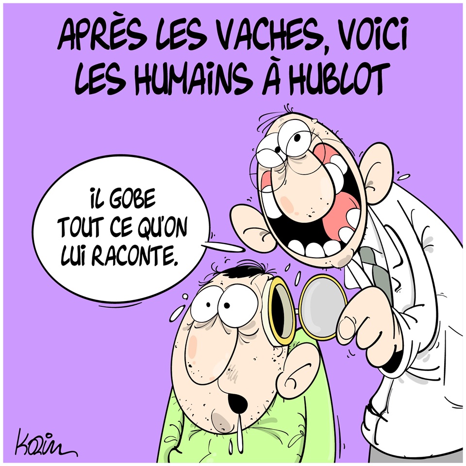 dessin d’actualité humoristique sur les vaches à hublot et les hommes à hublot