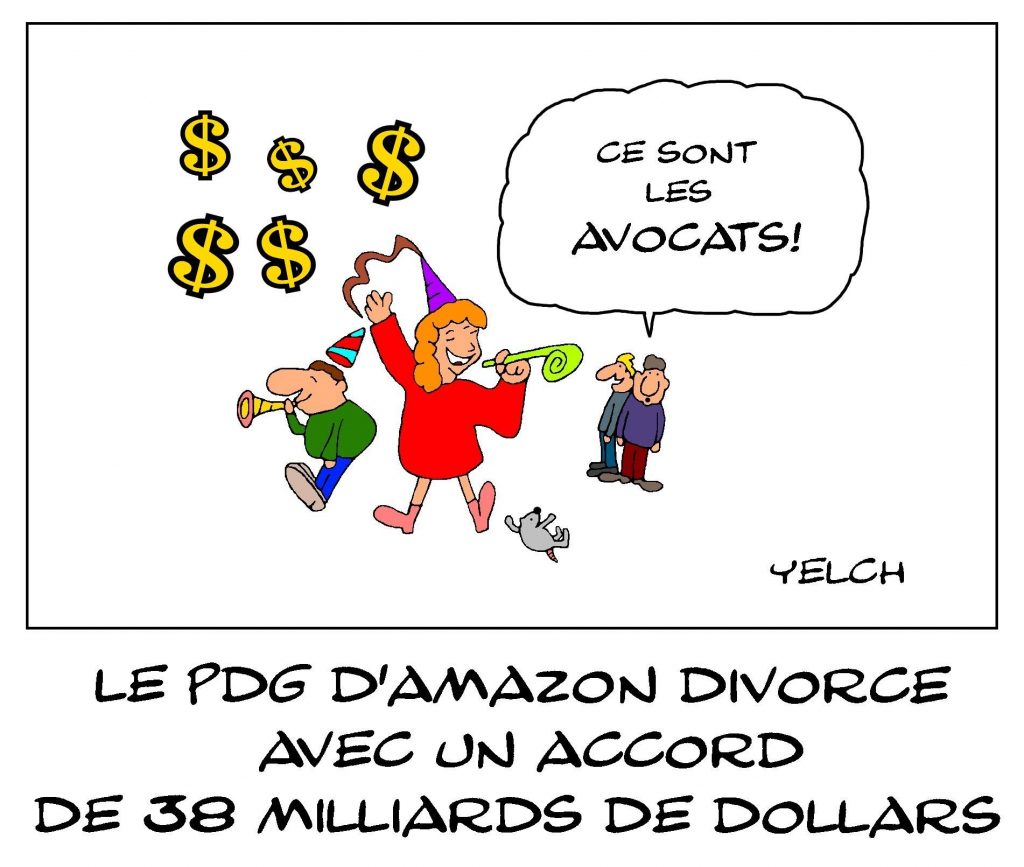 dessin de Yelch sur le divorce du PDG d’Amazon Jeff Bezos