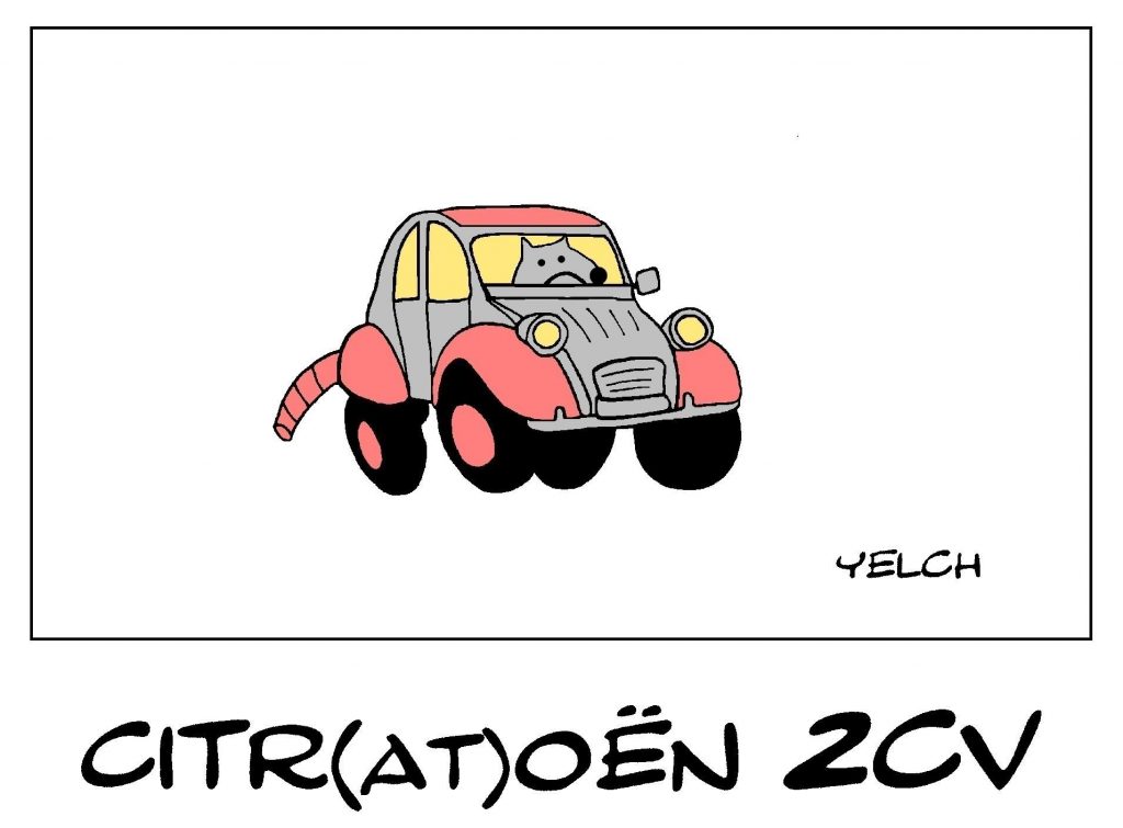 dessin de Yelch sur la Citroën 2CV