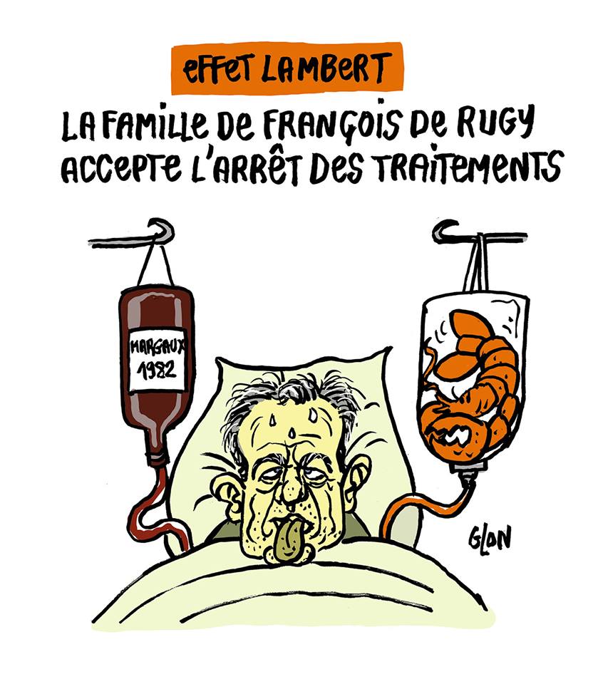 dessin d’actualité humoristique sur la mort de Vincent Lambert et le scandale des dîners de François de Rugy