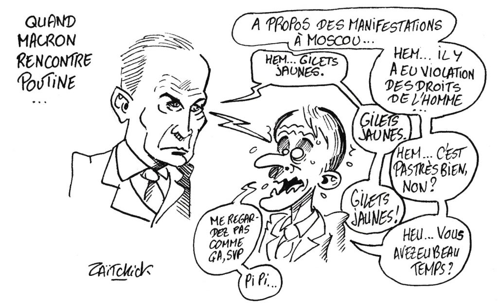 dessin humoristique de Zaïtchick sur la rencontre Emmanuel Macron et Vladimir Poutine