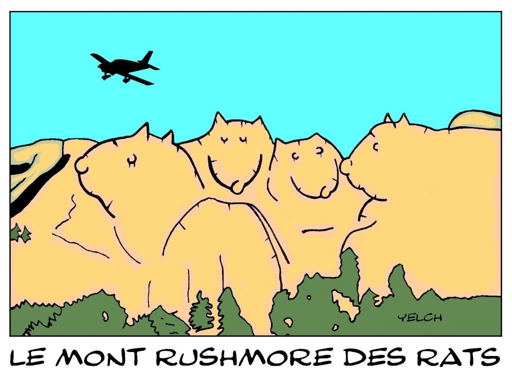 dessin de Yelch sur le Mont Rushmore