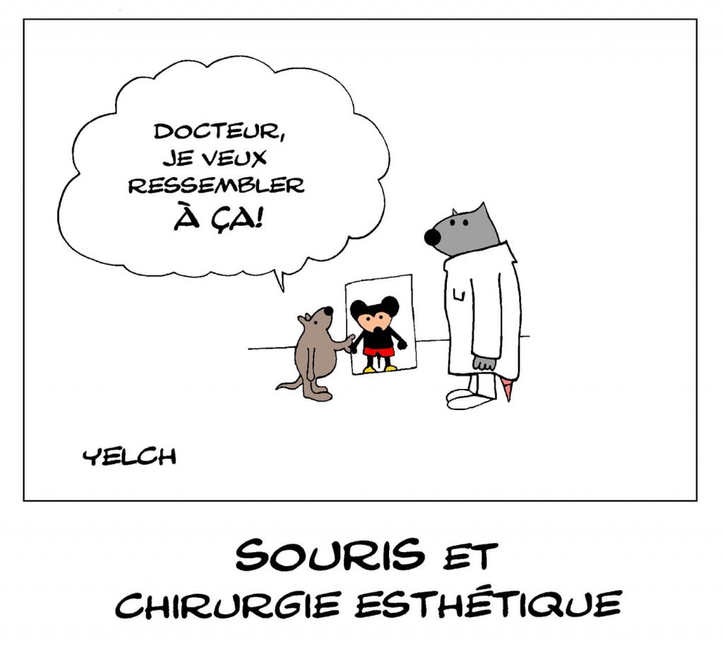 dessin de Yelch sur les souris, Mickey Mouse et la chirurgie esthétique