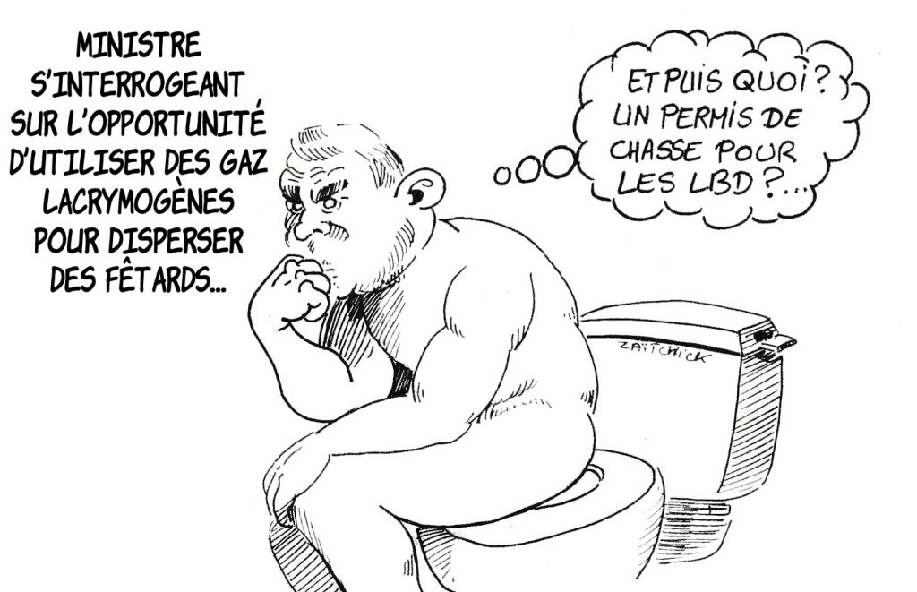 dessin humoristique de Zaïtchick sur Christophe Castaner et la dispersion des fêtards à Nantes