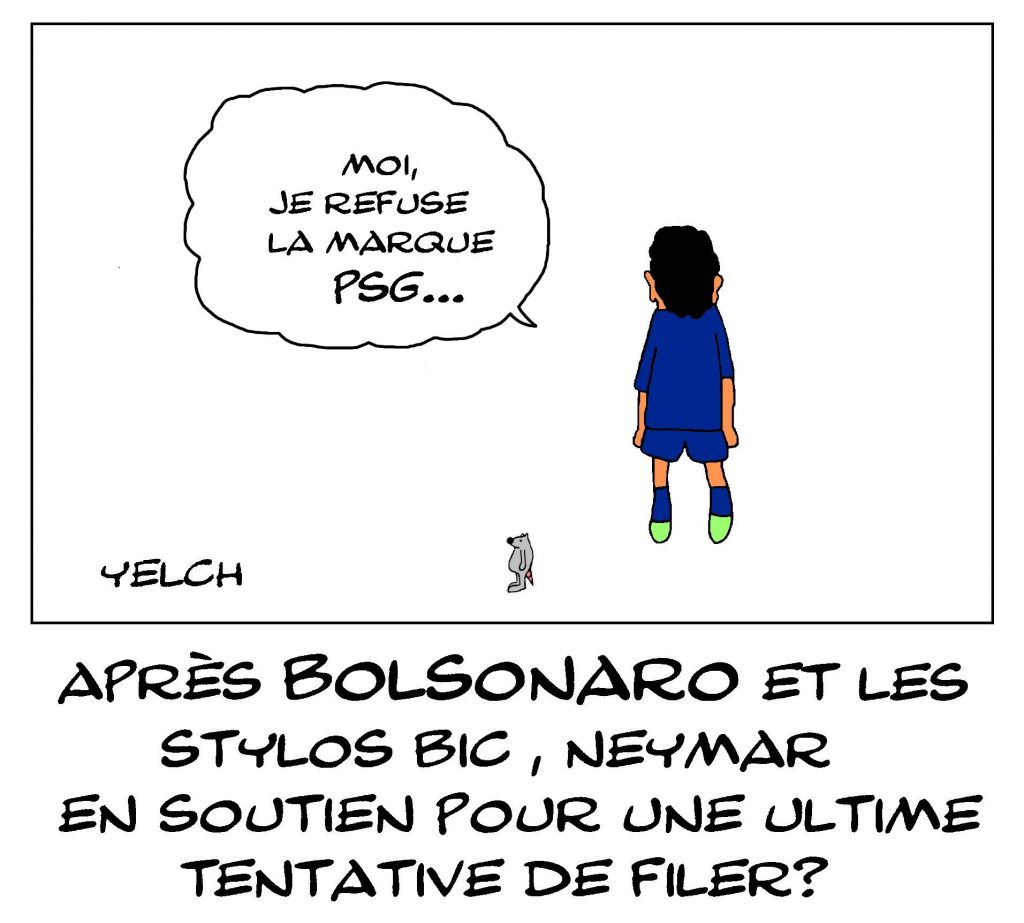 dessin de Yelch sur les Neymar da Silva Santos Junior et son désir de quitter le PSG