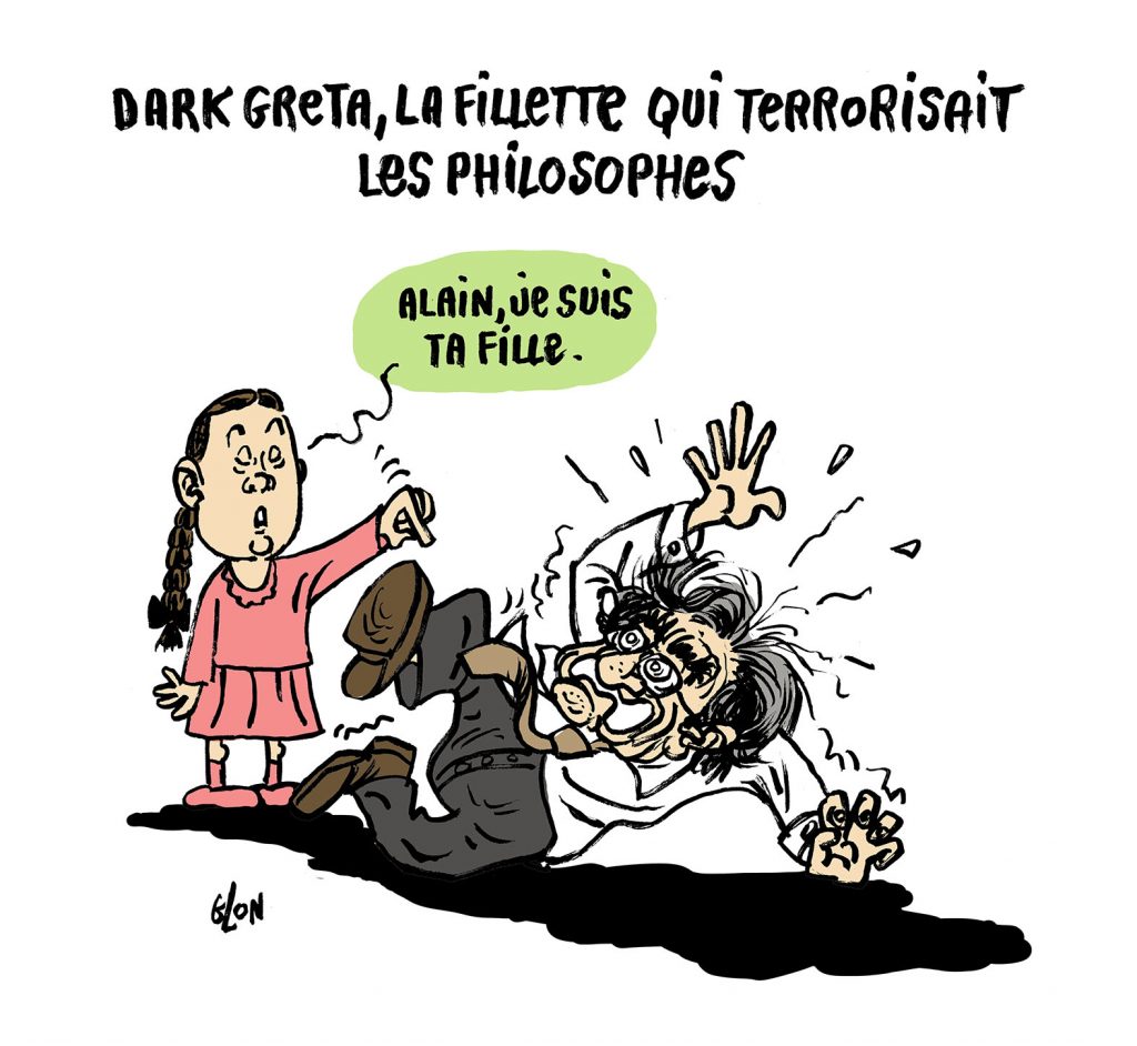 dessin humoristique de Glon sur Greta Thunberg et Alain Finkielkraut