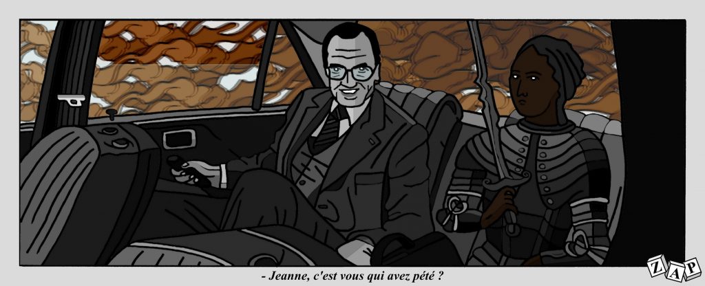 dessin d'actualité de Zap sur la mort de Jacques Chirac, sur l’incendie de l’usine Lubrizol à Rouen et sur Jeanne d’Arc