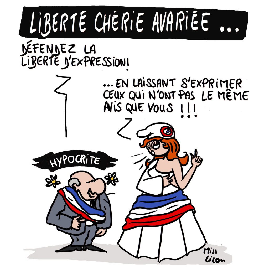 dessin de Miss Lilou sur la restriction larvée de la liberté d’expression