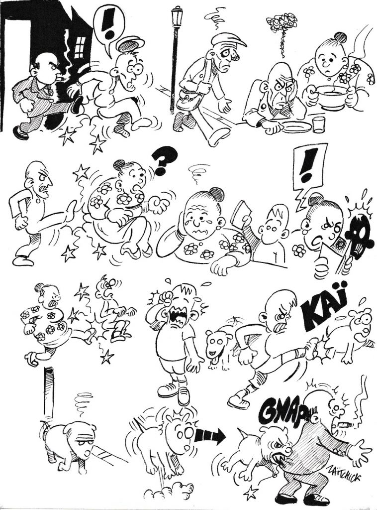 dessin humoristique de Zaïtchick sur les réactions en chaîne et le cercle vicieux de la violence
