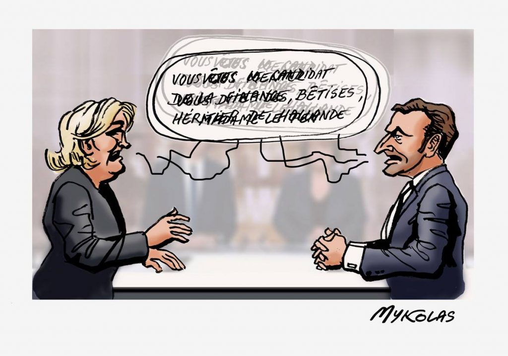 dessin d’actualité humoristique sur le face à face entre Emmanuel Macron et Marine Le Pen