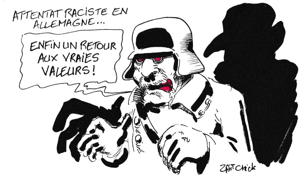 dessin de Zaïtchick sur l’attentat raciste en Allemagne