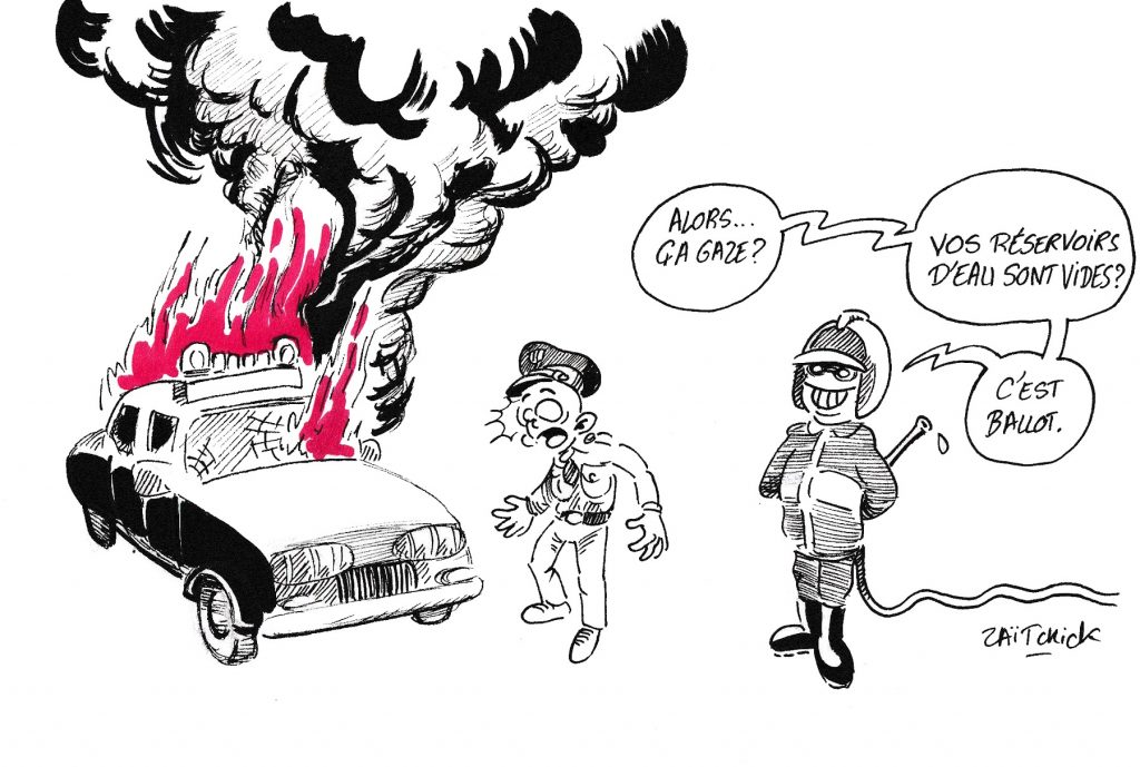 dessin de Zaïtchick sur les violences policières lors de la manifestation des pompiers à Paris