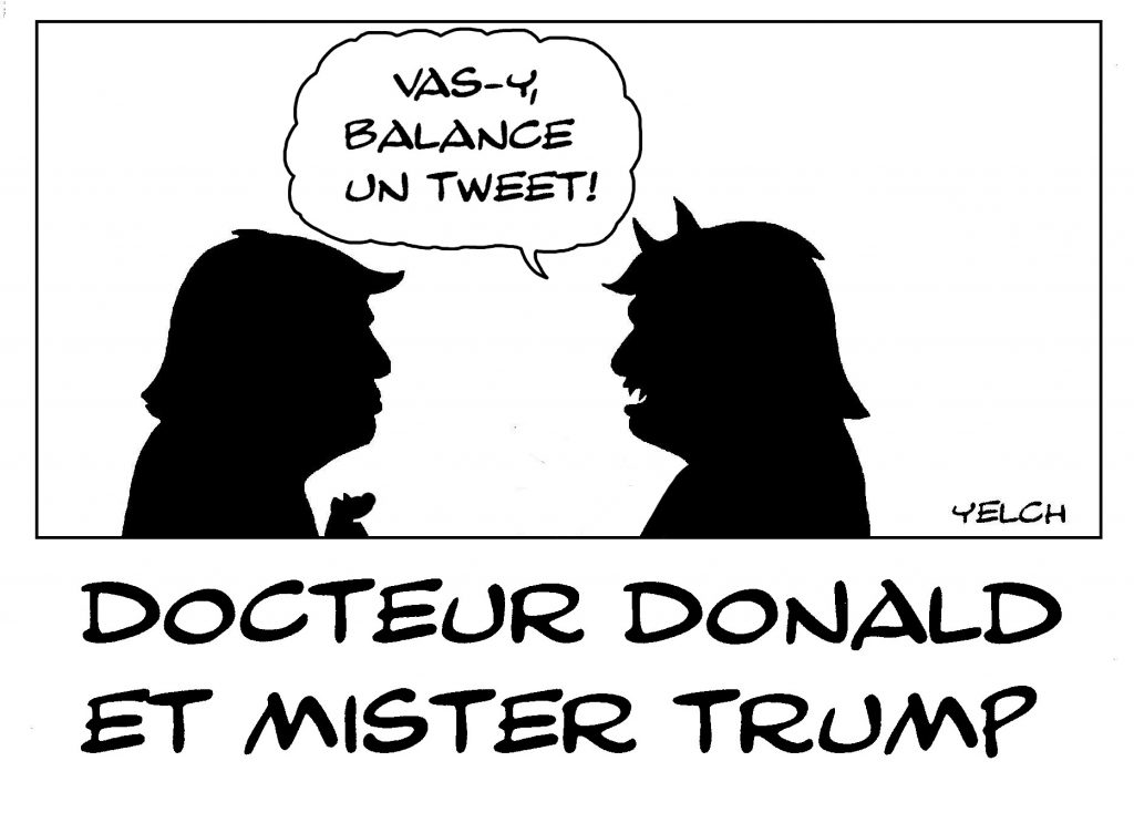 dessin de Yelch sur Donald Trump et sa communication tweeté