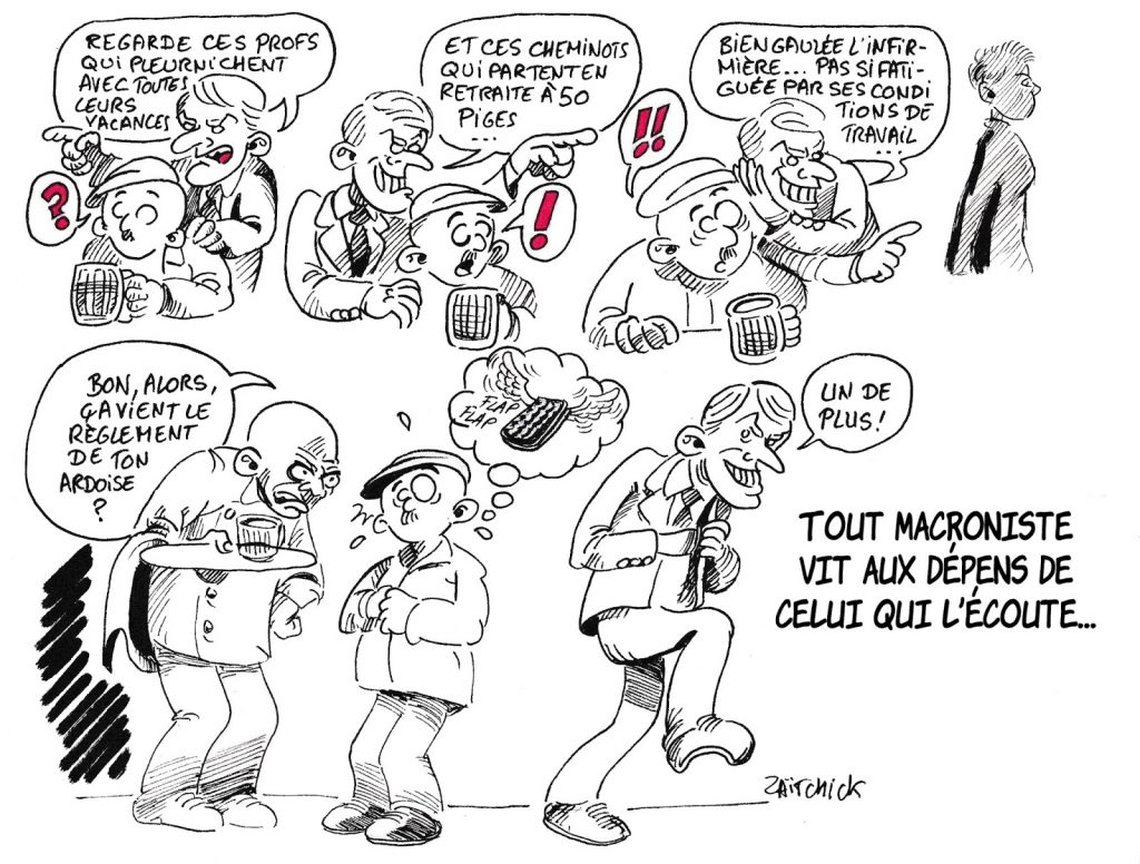 dessin de Zaïtchick sur le macronisme et le détournement d’attention pendant le passage des réformes