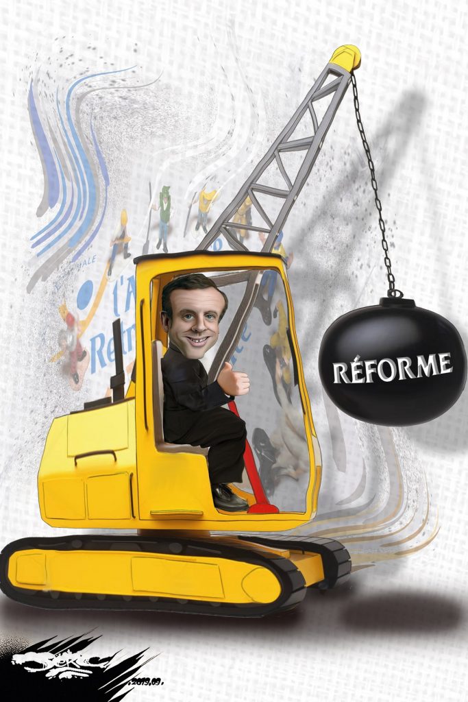 dessin d’actualité humoristique de Jerc sur la frénésie de réformes d’Emmanuel Macron