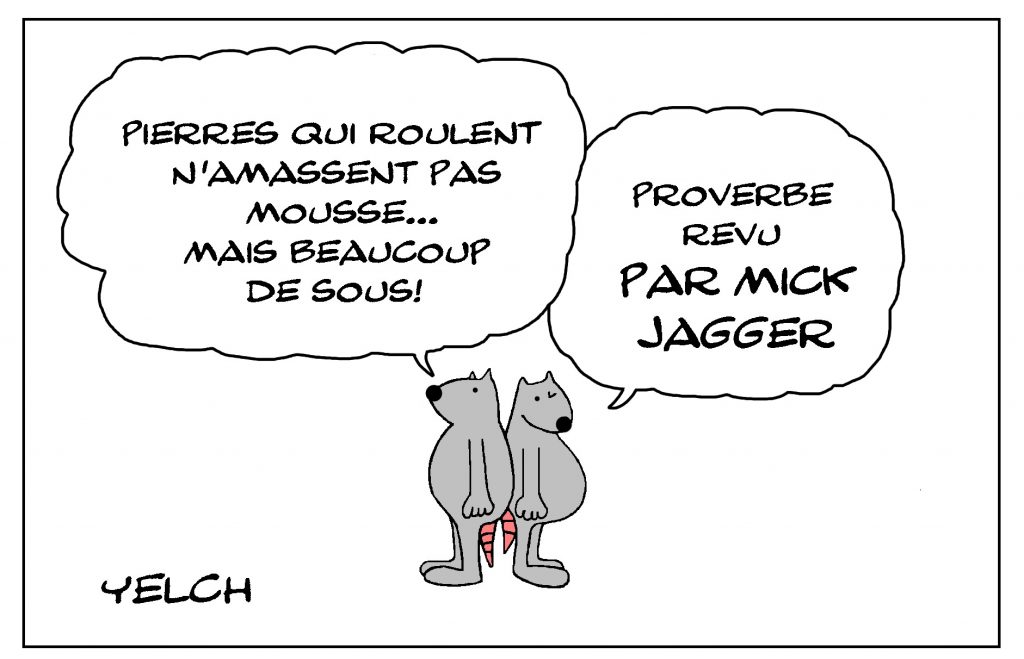 dessin de Yelch sur Mick Jagger et les Rolling Stones