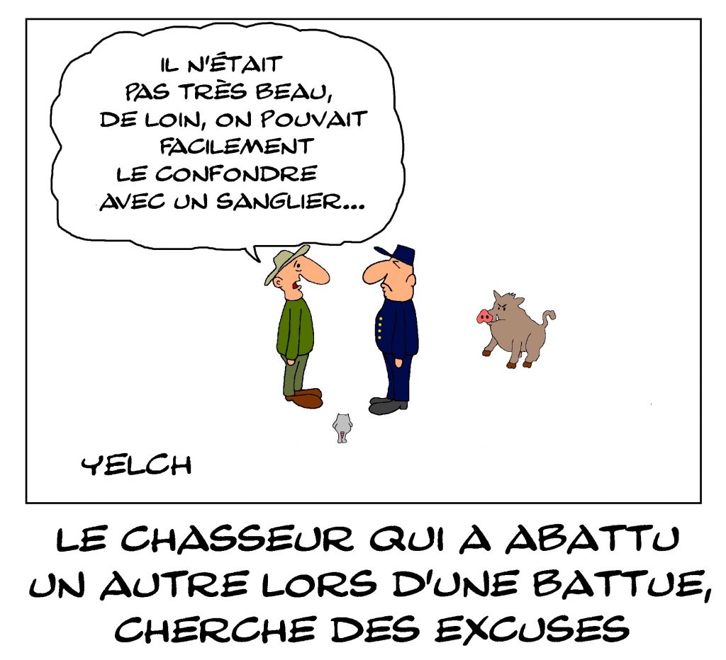 dessin de Yelch sur le chasseur qui a abattu un autre chasseur lors d’une battue