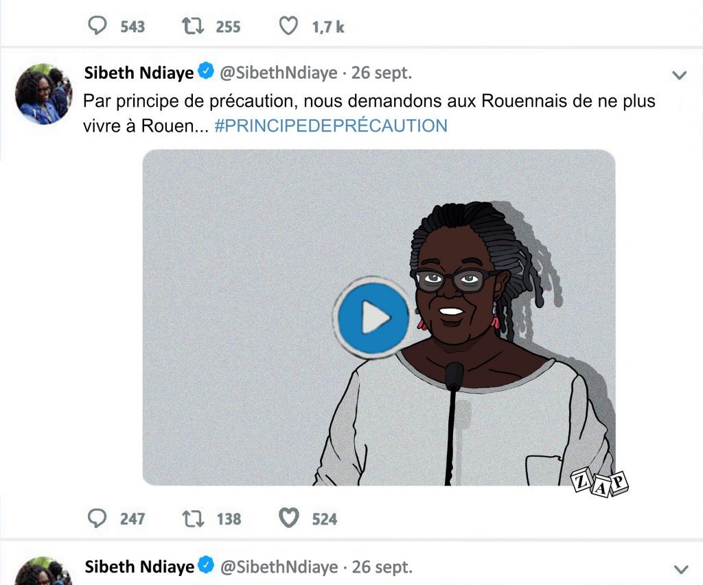 dessin d'actualité de Zap sur l'incendie de l'usine Lubrizol à Rouen et Sibeth Ndiaye