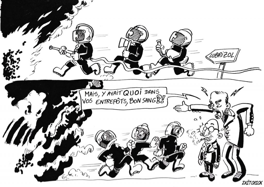 dessin humoristique de Zaïtchick sur l’incendie de Lubrizol et les propos rassurants d’Édouard Philippe