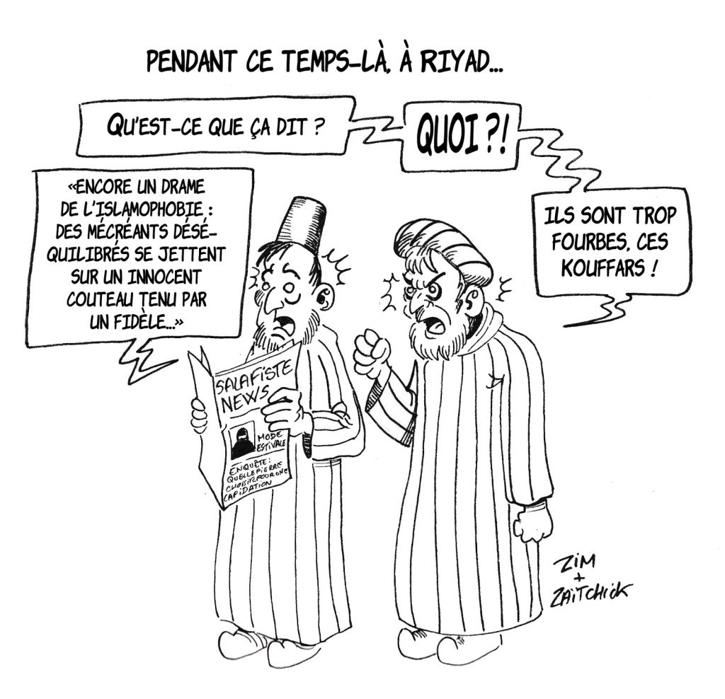 dessin humoristique de Zaïtchick sur l’attaque au couteau perpétré par Mickaël Harpon à la préfecture de police de Paris et l’islam salafiste
