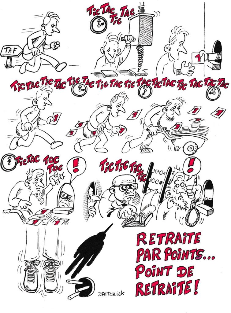 dessin humoristique de Zaïtchick sur la réforme des retraites et la retraite à points