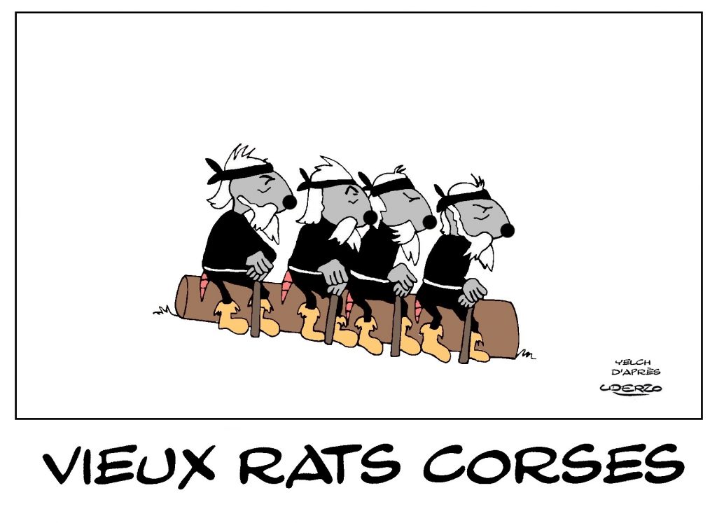 dessin de Yelch sur les vieux corses d’Uderzo