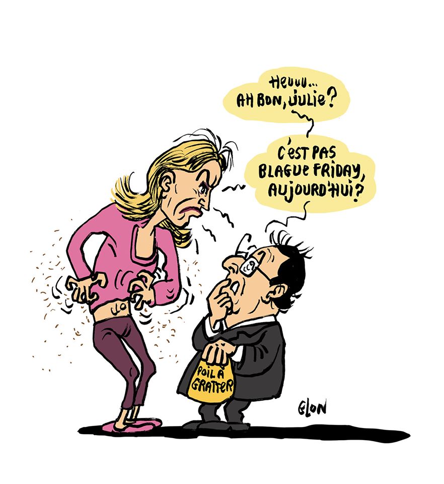 dessin humoristique de Glon sur le Black Friday, François Hollande et Julie Gayet