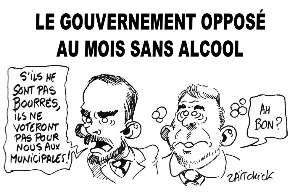 Dessin de Zaïtchick sur Édouard Philippe et Christophe Castaner opposés au mois sans alcool