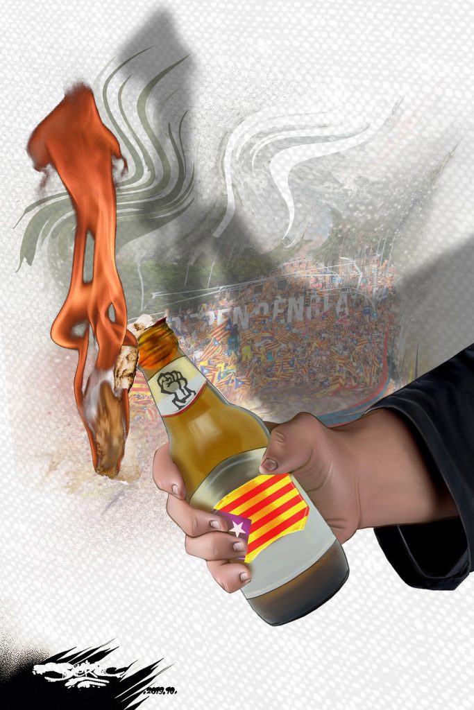 dessin d’actualité humoristique de Jerc sur les troubles séparatistes en Catalogne
