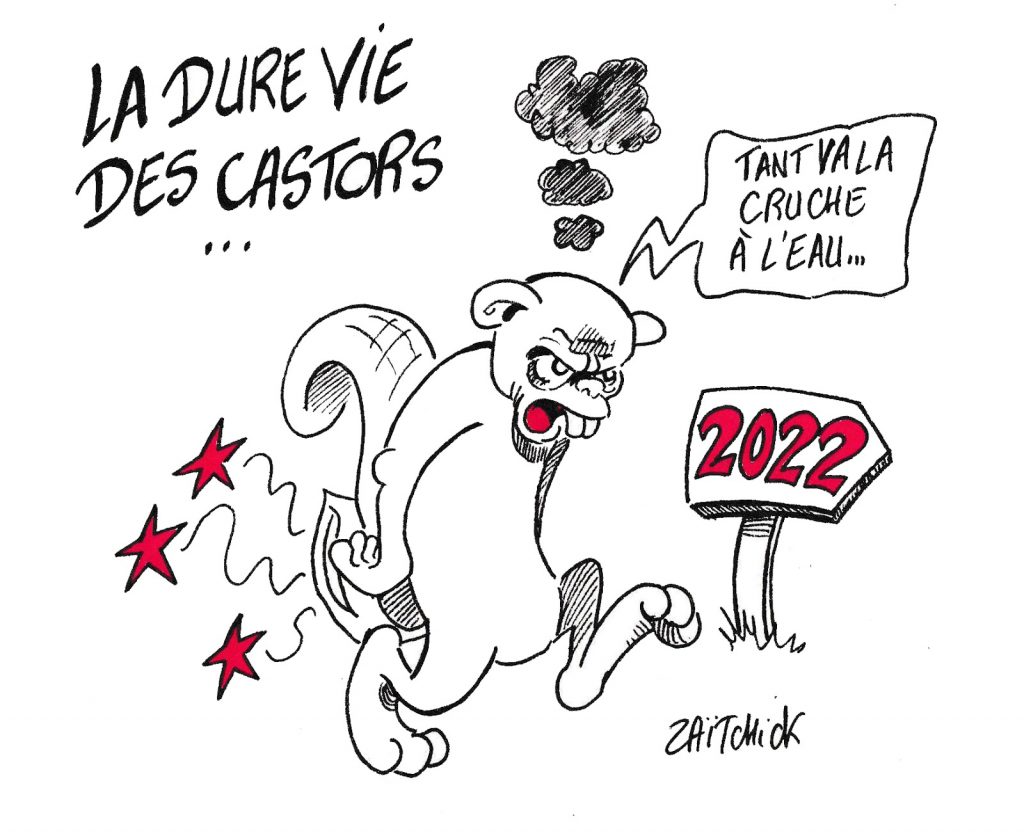 dessin de Zaïtchick sur les élections présidentielles 2022 et le duel annoncé entre Marine Le Pen et Emmanuel Macron