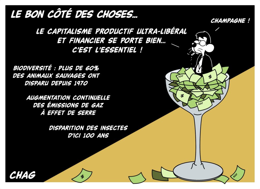 dessin d'humour de Chag sur l’ultralibéralisme et le bon côté des choses