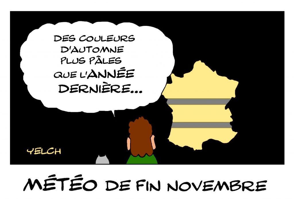 dessin de Yelch sur la météo de novembre et le mouvement des gilets jaunes