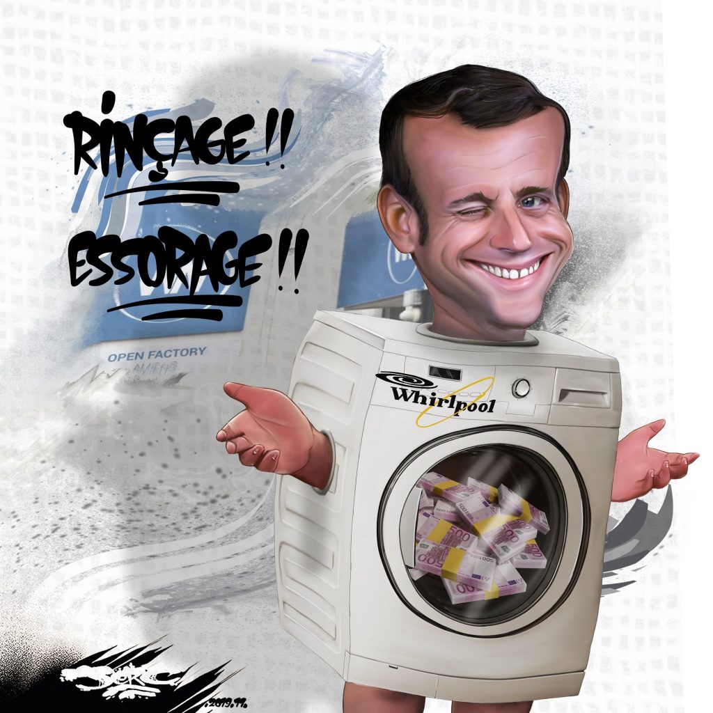 dessin d’actualité humoristique de Jerc sur le déplacement d’Emmanuel Macron à Amiens