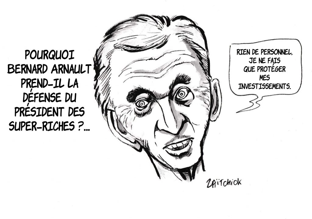 dessin de Zaïtchick sur Bernard Arnault défendant Emmanuel Macron