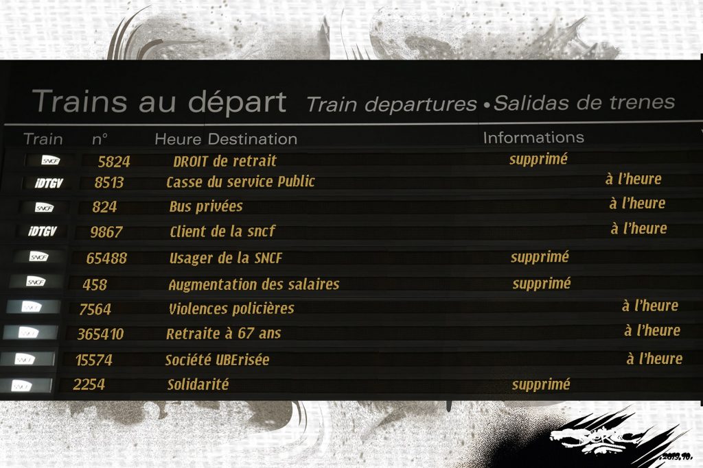 dessin d’actualité humoristique de Jerc sur la grève surprise de la SNCF et la casse des acquis sociaux
