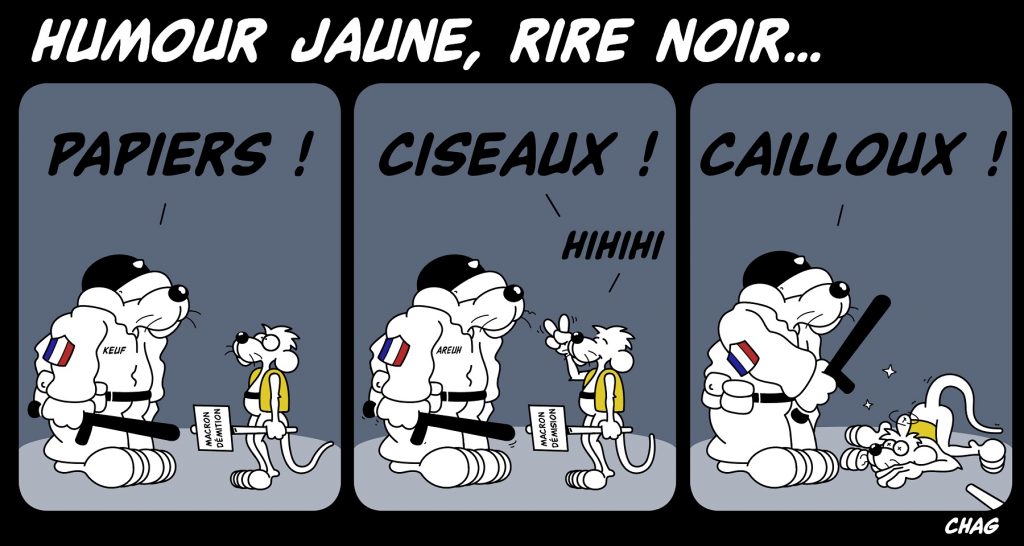 dessin d'humour de Chag sur le mouvement des gilets jaunes et les violences policières