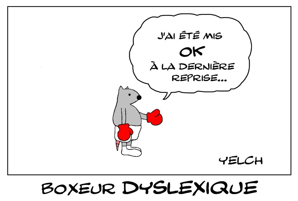 dessin de Yelch sur la boxe, les KO et la dyslexie
