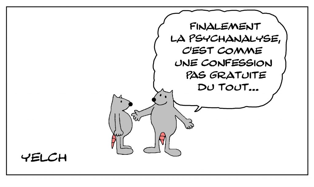 dessin de Yelch sur la psychanalyse et la confession