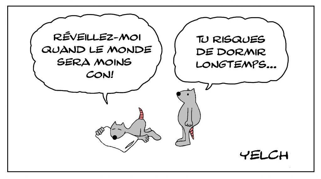 dessin de Yelch sur la connerie du monde actuel