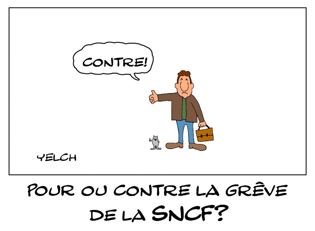 dessin de Yelch sur la grève de la SNCF