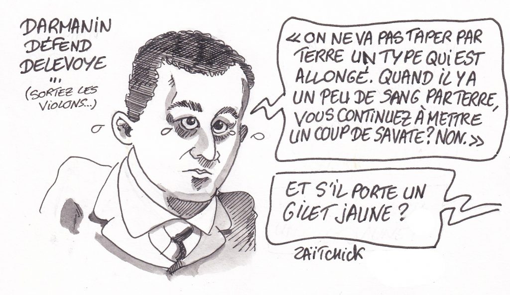 Dessin de Zaïtchick sur Gérald Darmanin qui parle de la démission de Jean-Paul Delevoye