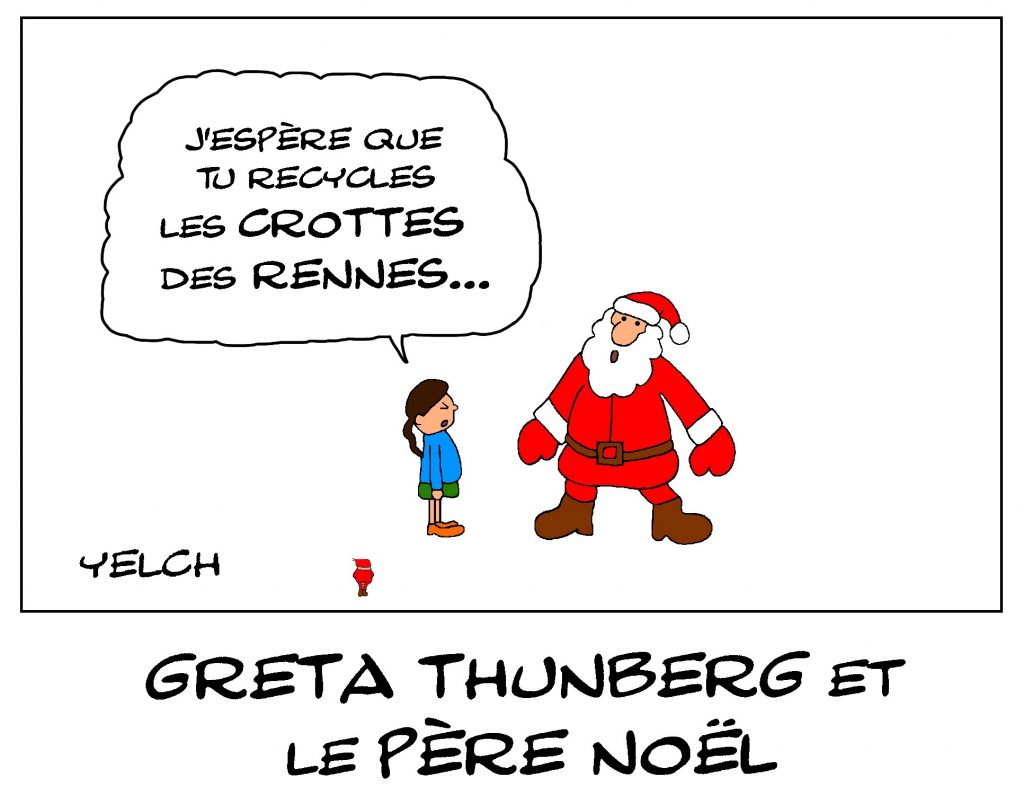 dessin de Yelch sur Greta Thunberg et le Père Noël